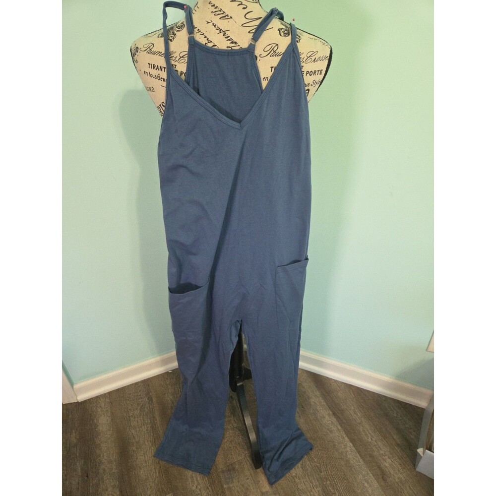 Muchpow medium blue Wide Leg Jumpsuit Overalls Adjustable Straps Pockets new